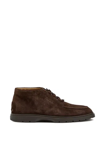 Tod's Suede Ankle Boots With Elastic Drawstring In Brown
