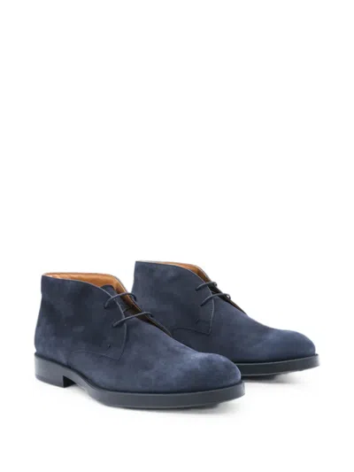 Tod's Derby Ankle Shoes Round Toe Suede Rubber In Blue