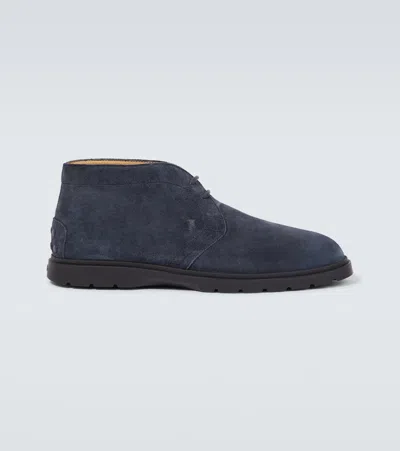Tod's Suede Desert Boots In Blue