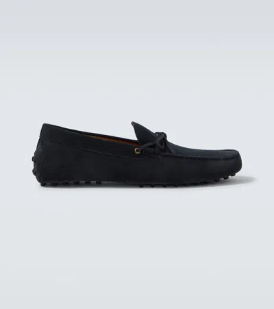 Tod's Suede Driving Shoes In Blue