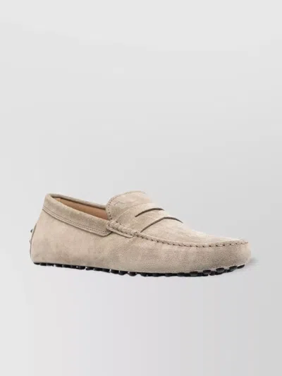 Tod's Suede Driving Shoes Rubber Sole In Neutral
