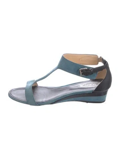 Pre-owned Tod's Suede Flats In Blue