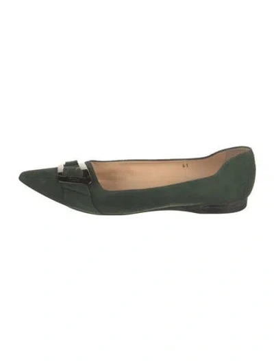 Pre-owned Tod's Suede Flats In Green