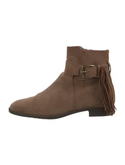 Pre-owned Tod's Suede Fringe Trim Accent Boots In Brown