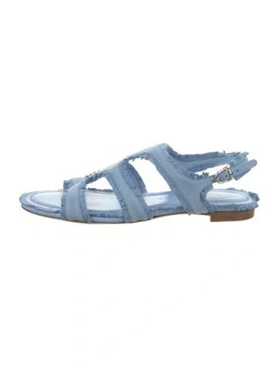 Pre-owned Tod's Suede Fringe Trim Accent Gladiator Sandals In Blue