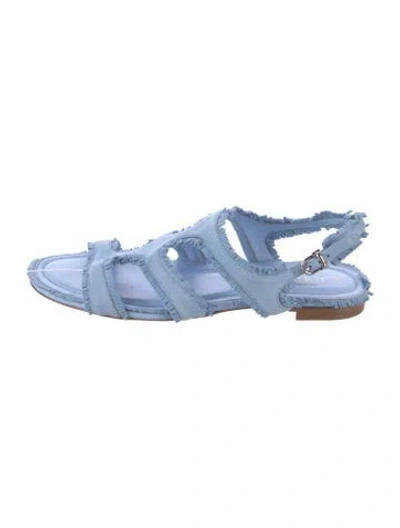 Pre-owned Tod's Suede Fringe Trim Accent Gladiator Sandals In Blue