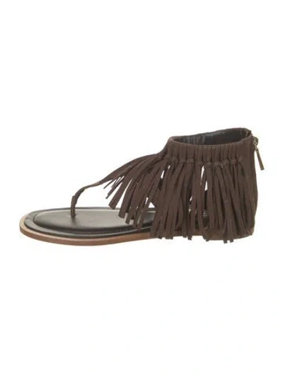 Pre-owned Tod's Suede Fringe Trim Accent Gladiator Sandals In Brown