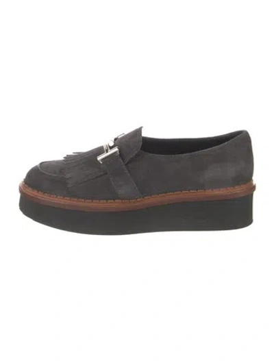 Pre-owned Tod's Suede Fringe Trim Accent Loafers In Gray