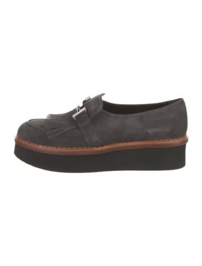 Pre-owned Tod's Suede Fringe Trim Accent Oxfords In Gray