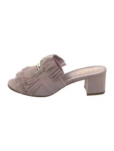 Pre-owned Tod's Suede Fringe Trim Accent Slides In Purple