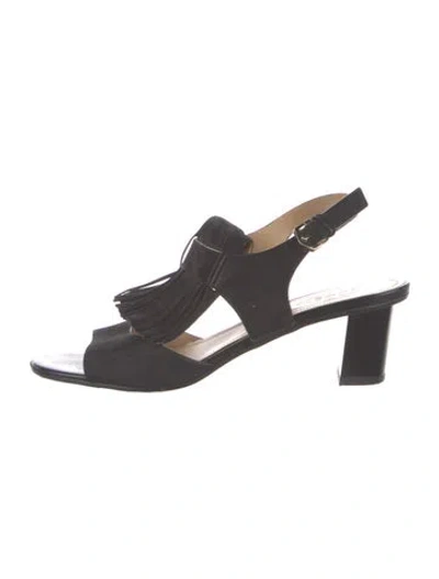 Pre-owned Tod's Suede Fringe Trim Accent Slingback Sandals In Black