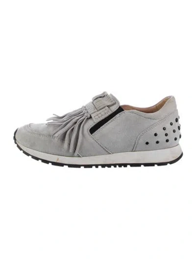 Pre-owned Tod's Suede Fringe Trim Accent Sneakers In Silver