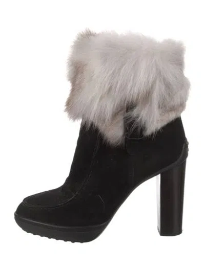 Pre-owned Tod's Suede Fur Trim Boots In Black