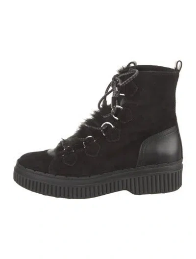 Pre-owned Tod's Suede Fur Trim Combat Boots W/ Tags In Black