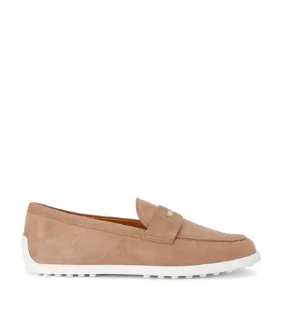 Tod's Suede Gomma Leggero Loafers In Beige