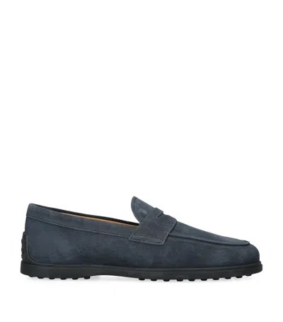 Tod's Suede Gomma Loafers In Blue