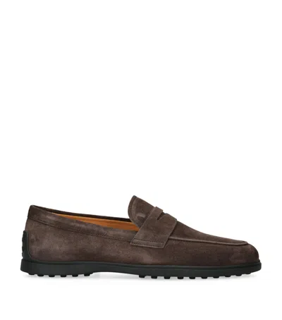 Tod's Suede Gomma Loafers In Black