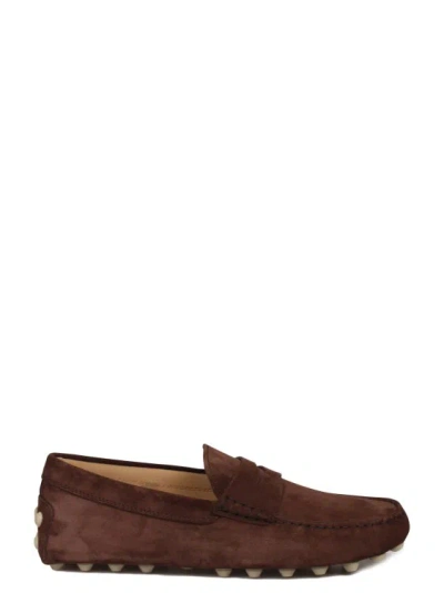 Tod's Suede Gommino Bubble Loafers In Brown
