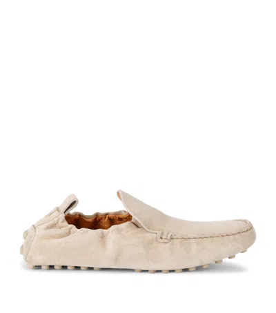 Tod's Suede Gommino Driving Shoes In Beige