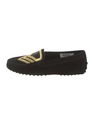 Pre-owned Tod's Suede Graphic Print Loafers In Black