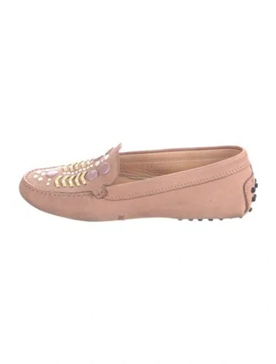 Pre-owned Tod's Suede Graphic Print Loafers In Neutrals