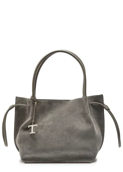 Tod's Tods Suede Hobo Bag In Gray