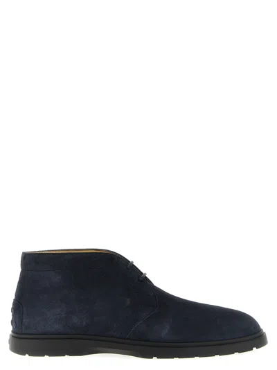 Tod's Suede Lace Up Boots In Blue