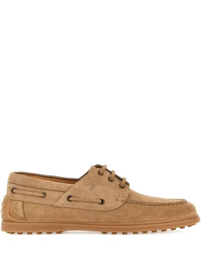 Tod's Logo Embossed Lace-up Loafers In Brown