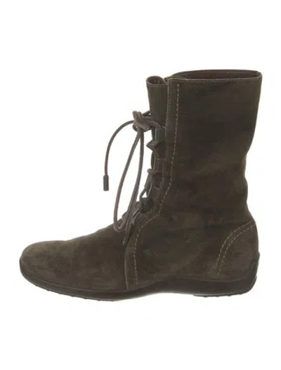 Pre-owned Tod's Suede Lace-up Boots In Green