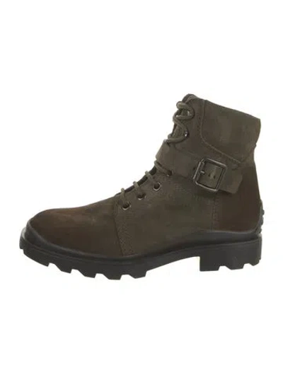 Pre-owned Tod's Suede Lace-up Boots W/ Tags In Green