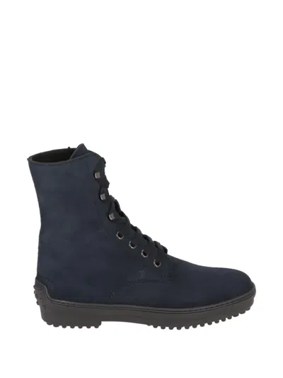 Tod's Suede Lace-up Combat Boots In Blue