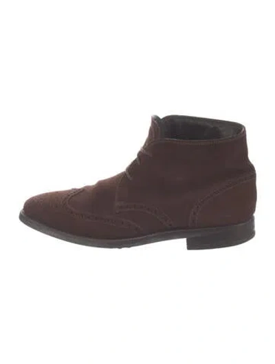 Pre-owned Tod's Suede Lasercut Accents Boots In Brown