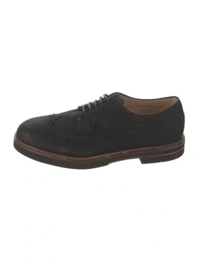 Pre-owned Tod's Suede Lasercut Accents Brogues In Black