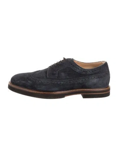 Pre-owned Tod's Suede Lasercut Accents Brogues W/ Tags In Blue