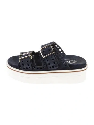 Pre-owned Tod's Suede Lasercut Accents Slides In Blue