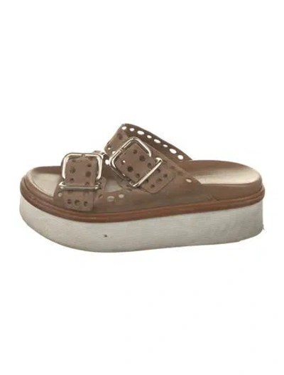 Pre-owned Tod's Suede Lasercut Accents Slides In Neutral