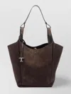 Tod's Suede Leather Bucket Bag With Metal Charm