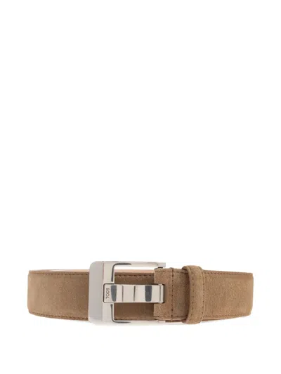 Tod's Suede-leather Buckle Belt In Brown