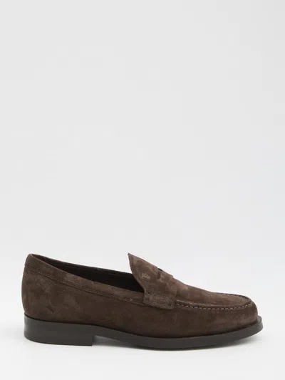 Tod's Suede Leather Loafer In Brown