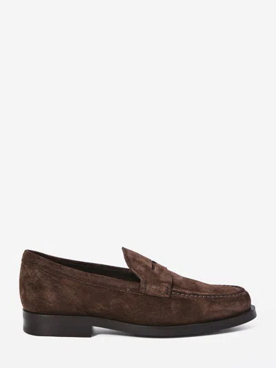 Tod's Suede Leather Loafer In Dark