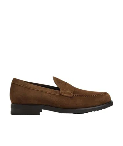 Tod's Suede Leather Loafers In Brown