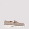 Tod's Grey Suede Leather Loafers In Creta Chiaro