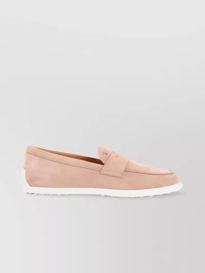 Tod's Suede Leather Loafers Penny Strap In Pink