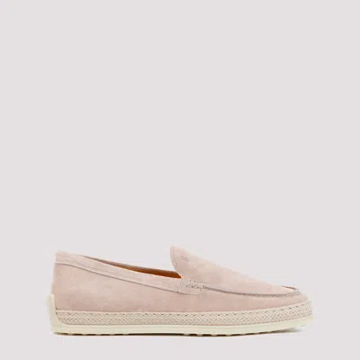 Tod's Suede Leather Logo Loafers In Pink