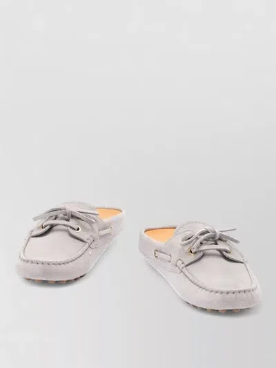 Tod's Suede Leather Loafers Sabot Style Laces In Gray