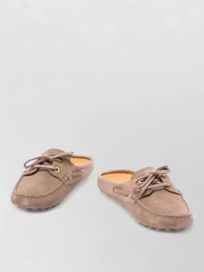 Tod's Suede Leather Moc Toe Bow Loafers In Brown