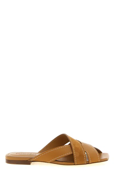 Tod's Sandals Heel Contrast Stitching Crisscross Straps In Animal Print
