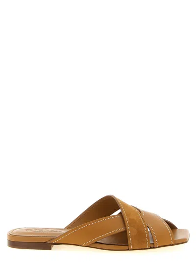 Tod's Sandals Heel Contrast Stitching Crisscross Straps In Animal Print