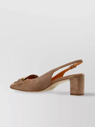 TOD'S SUEDE LEATHER SLINGBACK BLOCK HEEL PUMPS