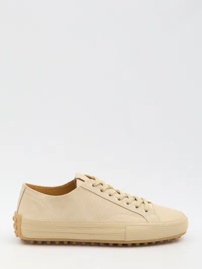 Tod's Suede Leather Sneakers Raised Pebble Sole In Nude